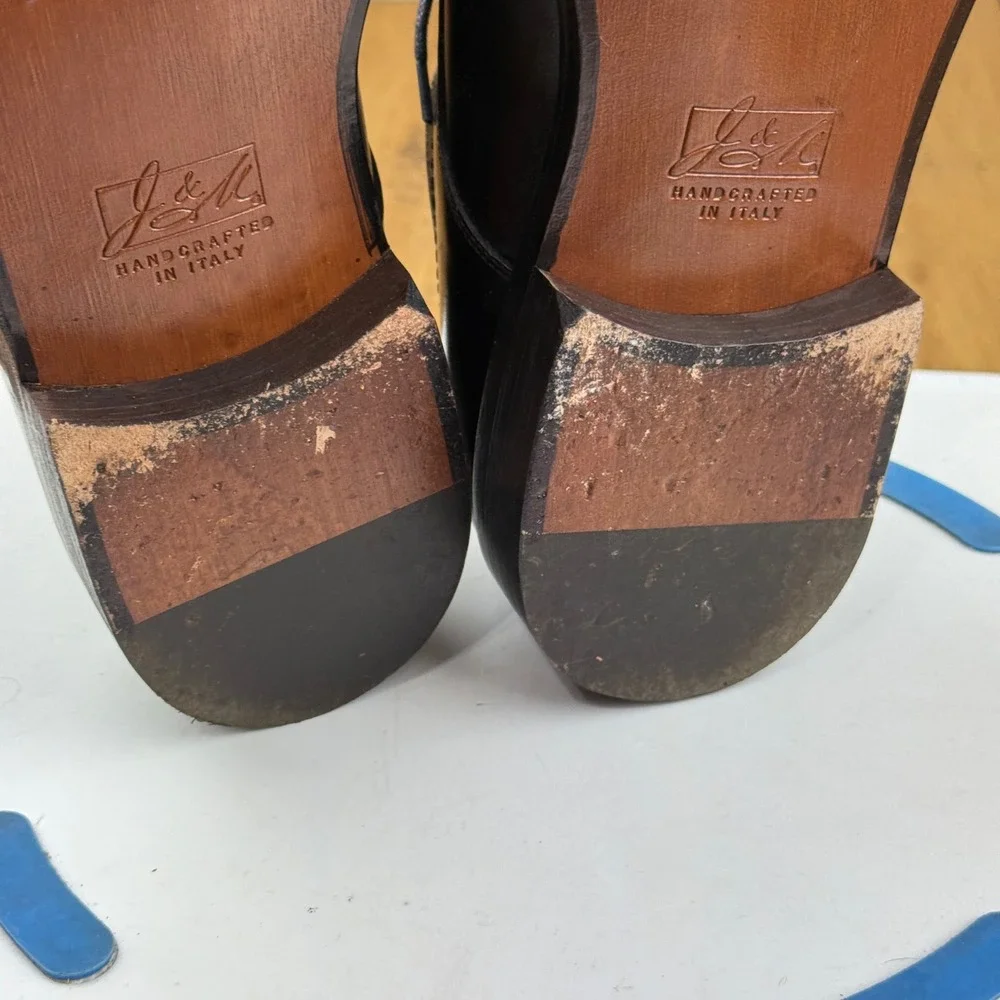 Johnston & Murphy Signature Black Leather Moc Toe Derby Shoes Italy Size 8 M